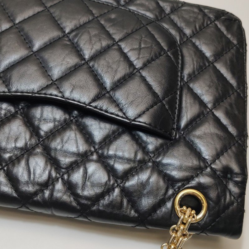 Chanel 2.55 Flag Bag 經典款 大號 油蠟皮 菱格絎縫 長方形旋扣 單肩包-19