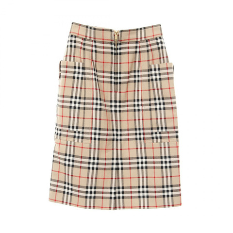 BURBERRY Nova 格紋中長裙 8018657 羊毛米色多色 #UK4 二手女款