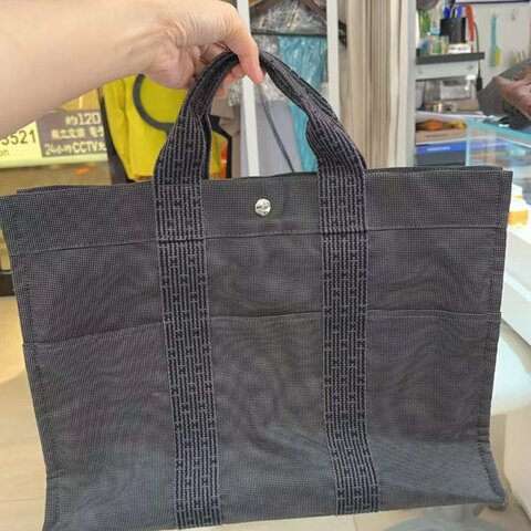 Hermes Vintage Ale Line MM 銀扣手挽 灰色袋