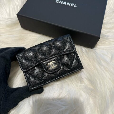 全新 香奈兒 CHANEL 淡金荔枝雙層釦式短夾