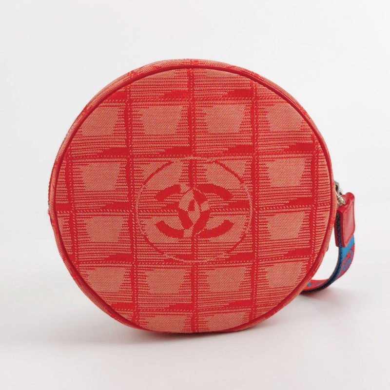 Chanel Travel Line 帆布 拼色 雙C Logo 冰格紋 中古手提包-3