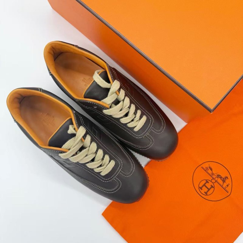 未使用品 (專櫃35,800) HERMES 愛馬仕 黑棕色 牛皮 復古 德遜鞋 休閒鞋 EU40（適合 EU39）-0