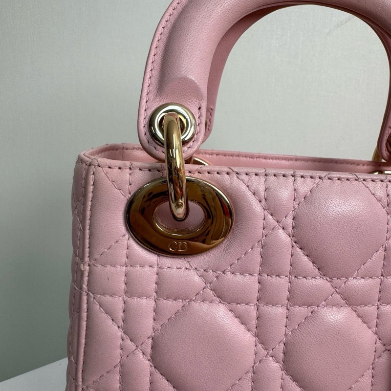 Dior 迪奧 戴妃 三格 粉色羊皮金扣手提包單肩包 18年編碼-4