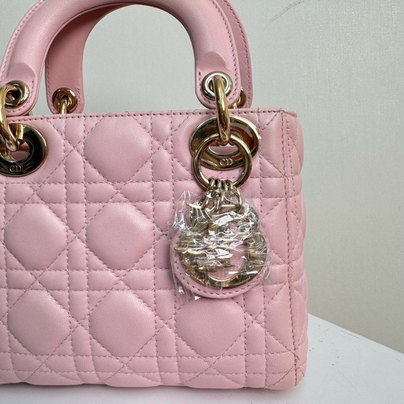 Dior 迪奧 戴妃 三格 粉色羊皮金扣手提包單肩包 18年編碼-5