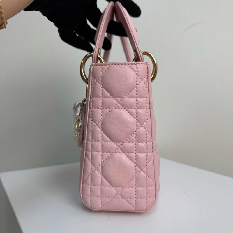Dior 迪奧 戴妃 三格 粉色羊皮金扣手提包單肩包 18年編碼-8