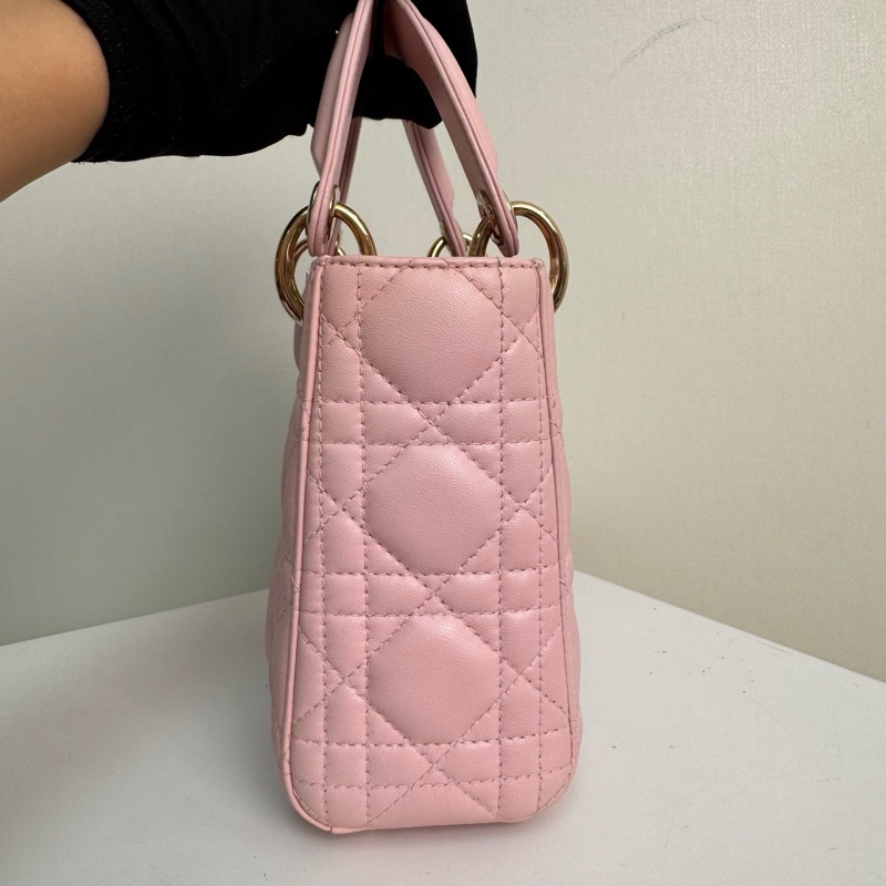Dior 迪奧 戴妃 三格 粉色羊皮金扣手提包單肩包 18年編碼-9