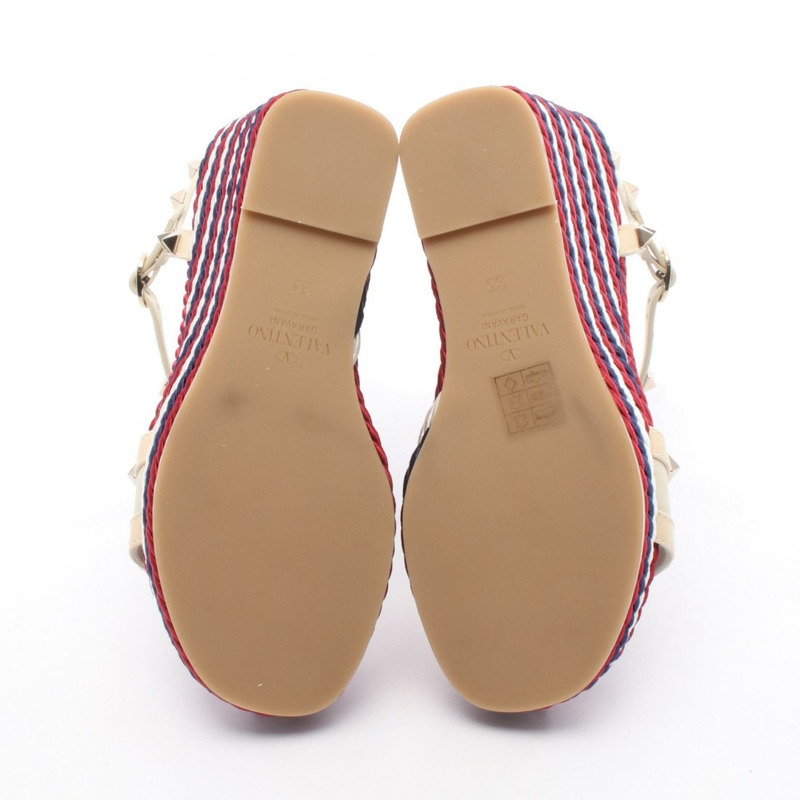 Valentino Garavani 鉚釘涼鞋 皮革 織物 海軍藍 白色 紅色 #35 女款-3