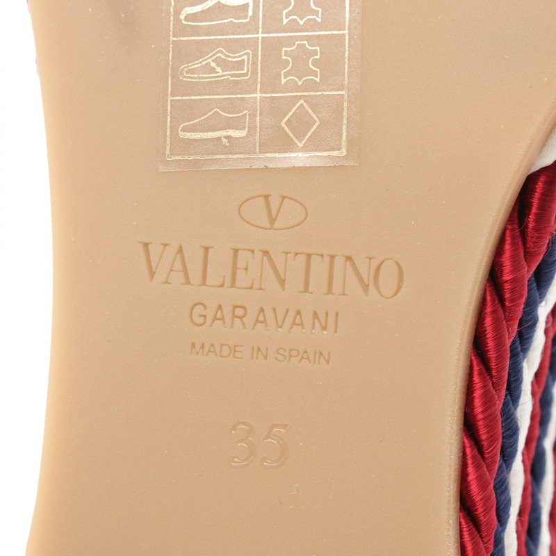 Valentino Garavani 鉚釘涼鞋 皮革 織物 海軍藍 白色 紅色 #35 女款-5