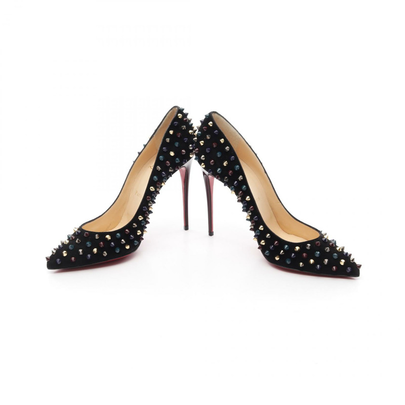 Christian Louboutin FOLLIES SPIKES 絨面革高跟鞋 黑色多色 #40 二手女款-2