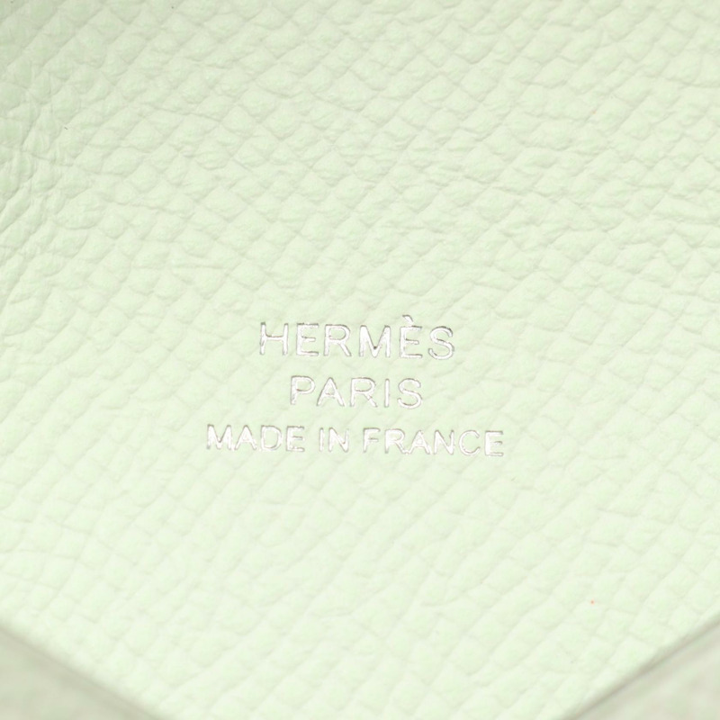 愛馬仕 Calvi 雙人零錢包，Epsom 皮革，綠色 Vert Fizz，二手，帶五金配件-3