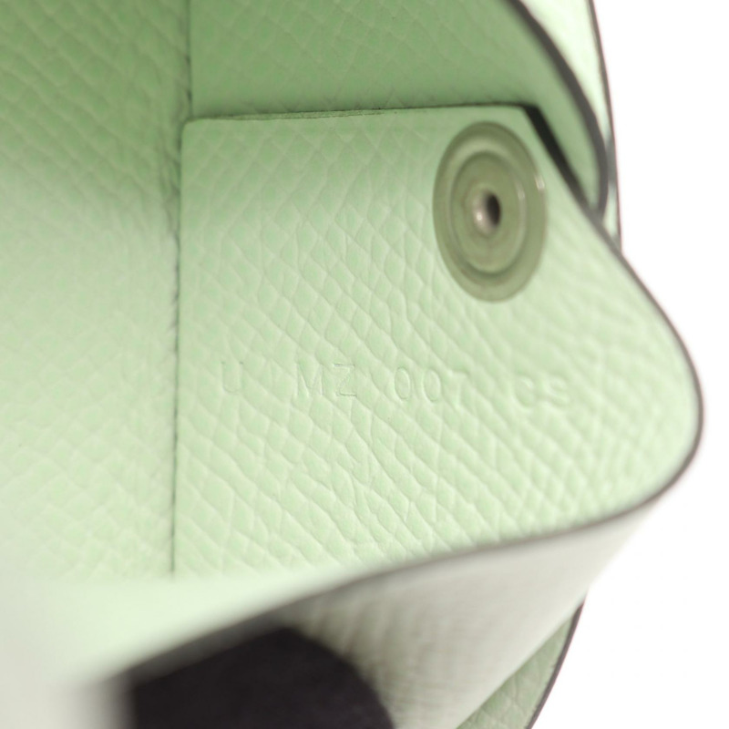 愛馬仕 Calvi 雙人零錢包，Epsom 皮革，綠色 Vert Fizz，二手，帶五金配件-4