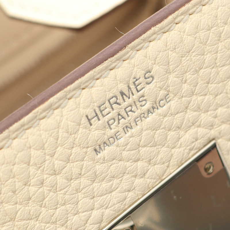 愛馬仕白金包 30 手提包 Clemence 皮革 米色 Nata 二手 女款 U SHW-3