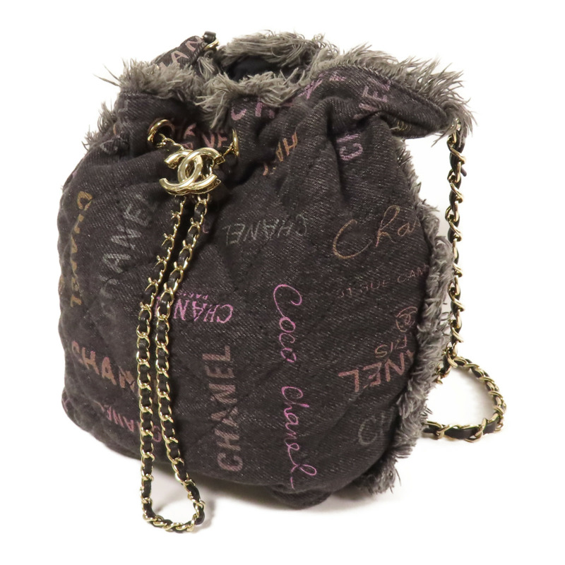 CHANEL 牛仔布Bucket Bag銀扣鏈帶肩背袋-1