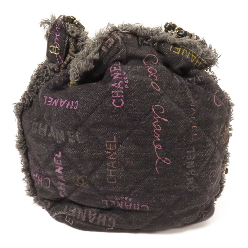 CHANEL 牛仔布Bucket Bag銀扣鏈帶肩背袋-2