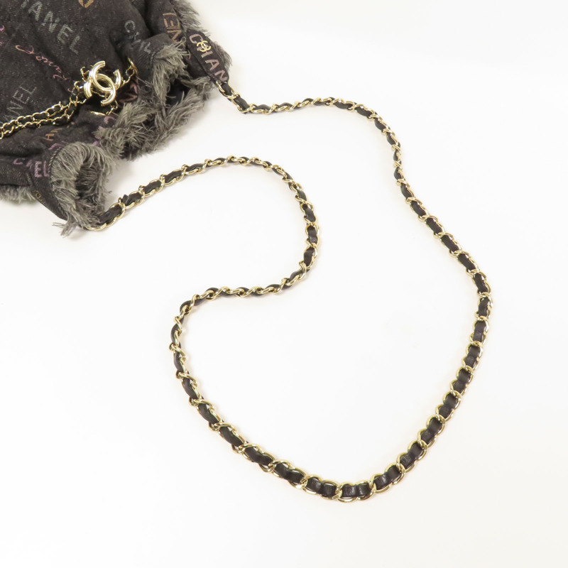CHANEL 牛仔布Bucket Bag銀扣鏈帶肩背袋-8