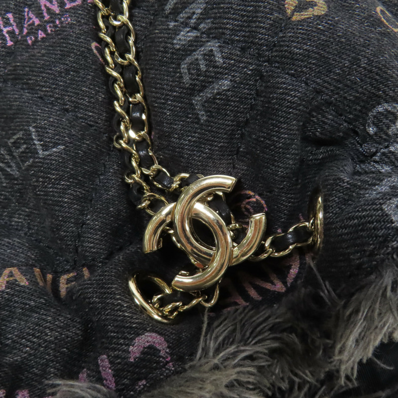 CHANEL 牛仔布Bucket Bag銀扣鏈帶肩背袋-9