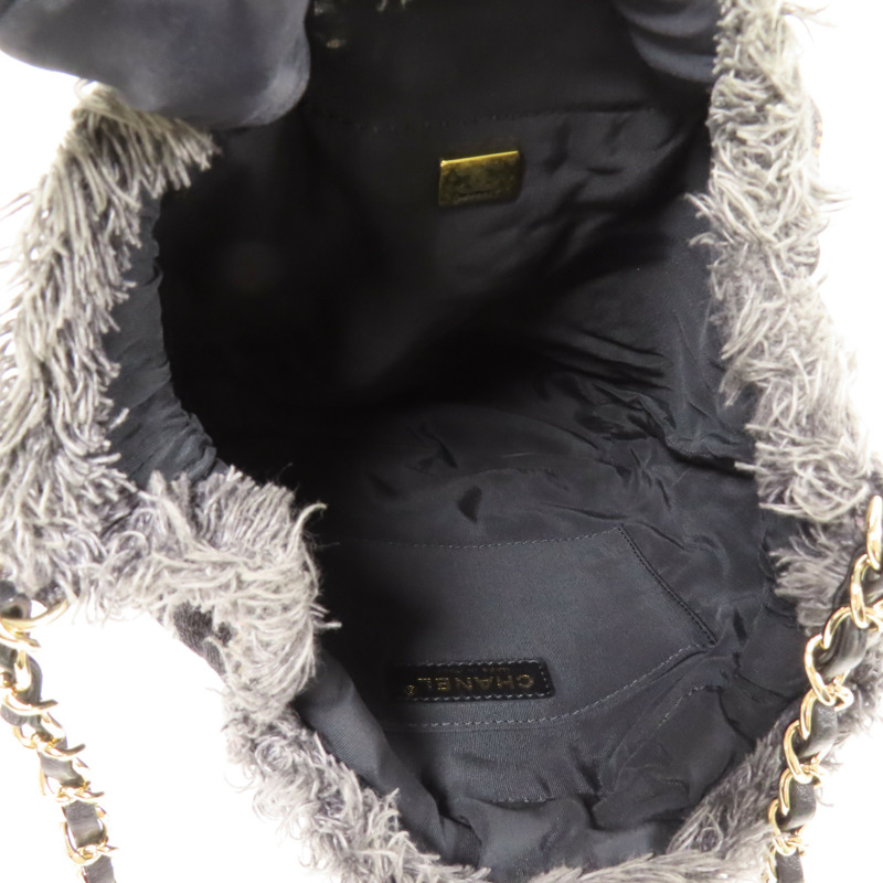 CHANEL 牛仔布Bucket Bag銀扣鏈帶肩背袋-11