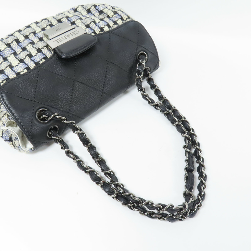 CHANEL Tweed/皮革Chain Shoulder Bag銀扣鏈帶肩背袋-9