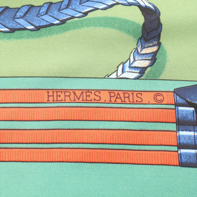 HERMES Carre90 JUMPING 圍巾 絲綢 綠色 多色 二手 女士-1