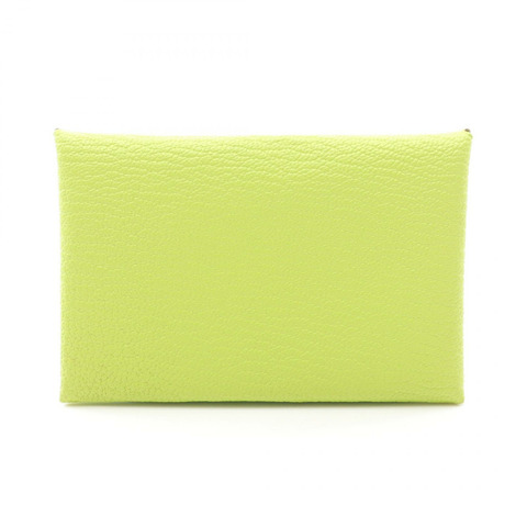 HERMES Calvi 零錢包 皮夾 Chevre 皮革 綠色 奇異果 二手 女士 O SHW