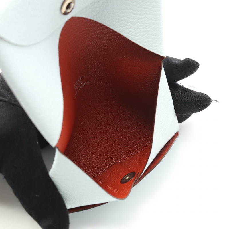 愛馬仕 Calvi Verso 零皮夾/皮夾，山羊皮材質，藍色，二手，女士，D SHW-2