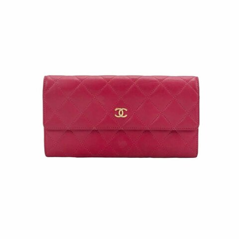 Chanel 羊皮 純色 菱格絎縫 雙C Logo 皮夾