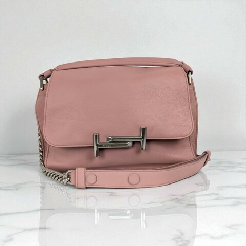 莉亞精品♡Tod's 牛皮翻蓋包 粉色 二手美包