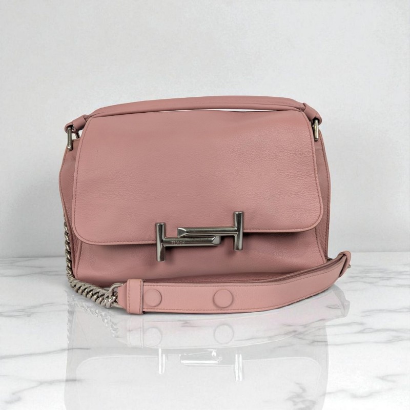 莉亞精品♡Tod's 牛皮翻蓋包 粉色 二手美包-0