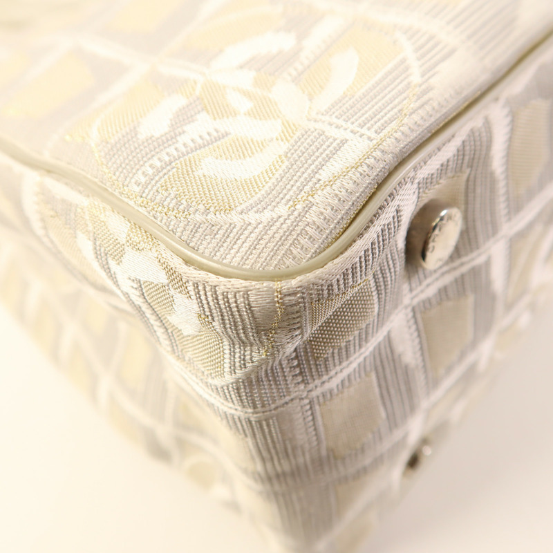 CHANEL 帆布Tote Bag銀扣肩背袋-9