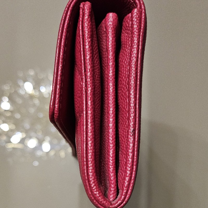 CHANEL boy金扣荔枝紋皮長夾-9