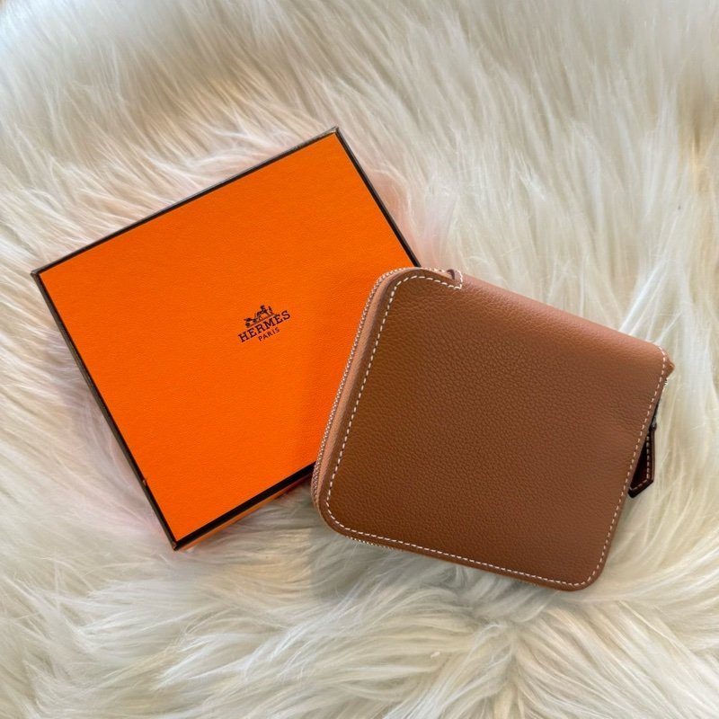 愛馬仕 棕色絲巾零錢包 全新-0