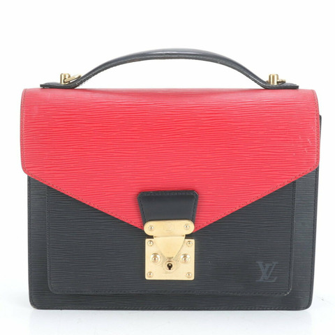 Louis Vuitton Epi Monceau Noir 卡斯蒂利亞紅色單肩包/手提包 RRE CO14-1