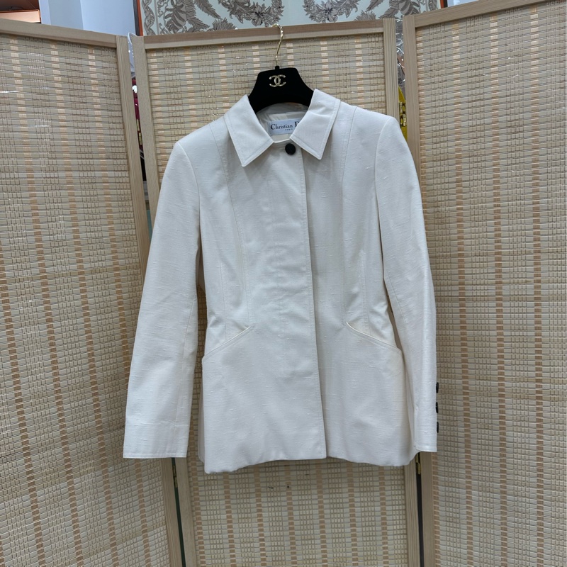 Dior 米白色收腰亞麻布料西裝外套 42碼-0