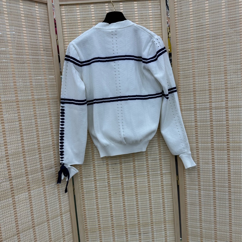 Fendi芬迪繫帶蝴蝶結圓領白色針織毛衣 42碼-1