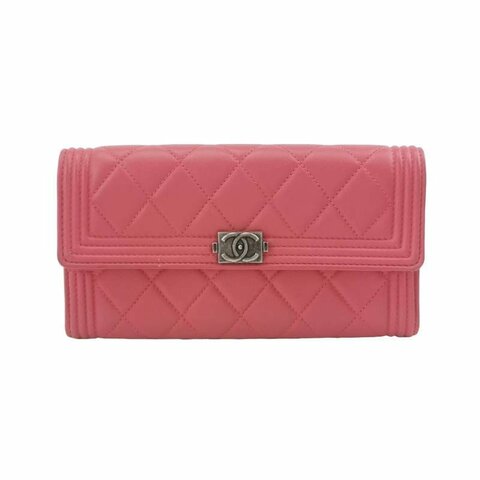 Chanel Boy Bag 羊皮 純色 菱格絎縫 方形 雙C鎖扣 錢包