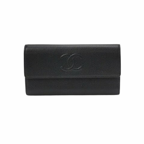 Chanel 牛皮 純色 雙C Logo 翻蓋 皮夾