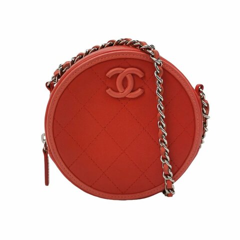 Chanel Round 圓餅包 迷你 羊皮 菱格絎縫 雙C Logo 斜背包 單肩包