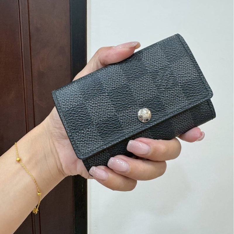 LV 路易威登 黑色 棋盤格 鑰匙圈 鑰匙包 卡夾 卡片夾 卡包 名片夾-0