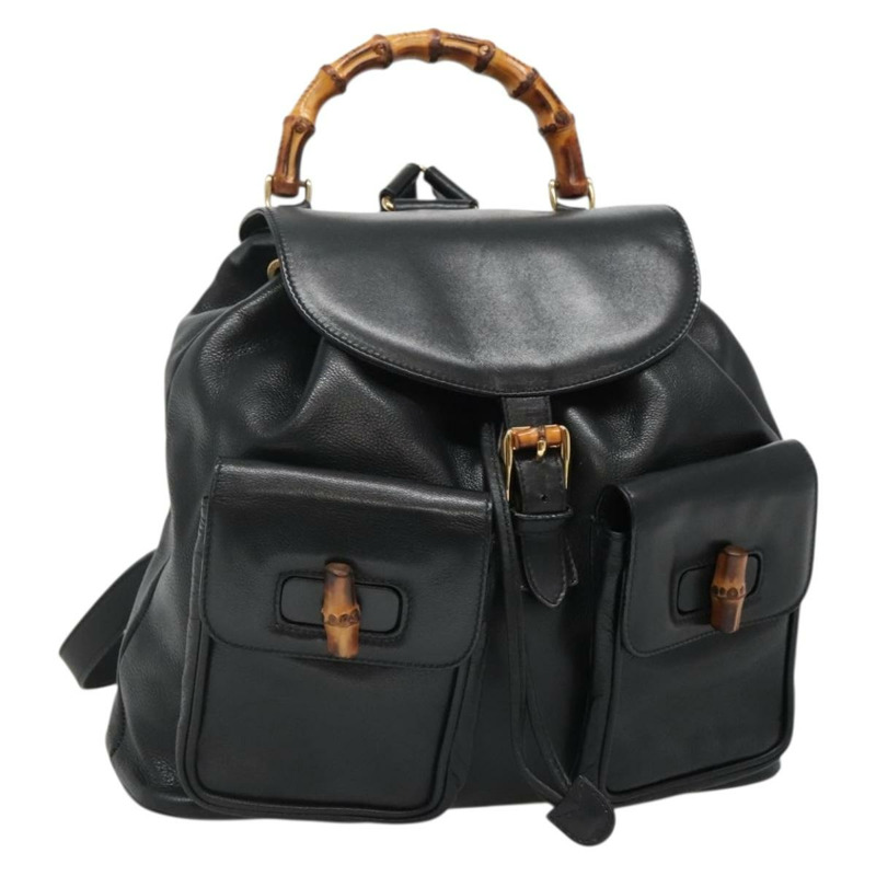 【日本直送】GUCCI 竹子背包 皮革 黑金 003 2058 0030 正品 kk534-0
