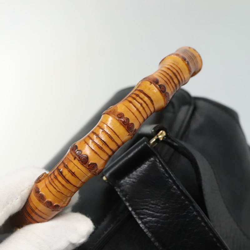 【日本直送】GUCCI 竹子背包 皮革 黑金 003 2058 0030 正品 kk534-6