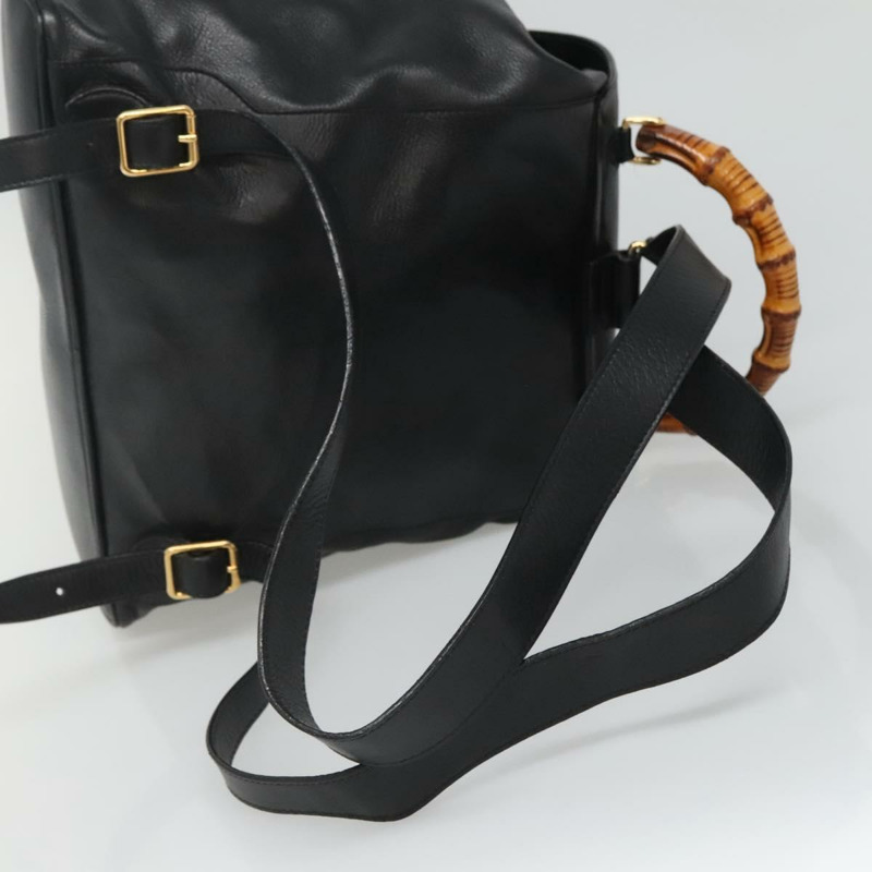 【日本直送】GUCCI 竹子背包 皮革 黑金 003 2058 0030 正品 kk534-7