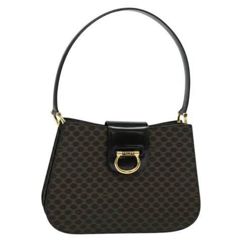 CELINE Macadam 帆布肩背包 PVC 皮革 黑金色 正品 ar13716