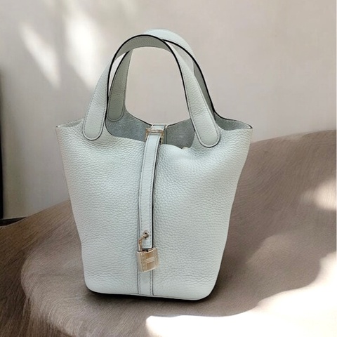 莉亞精品♡Hermes 18菜籃子 聖杯藍x銀釦 全新閒置品