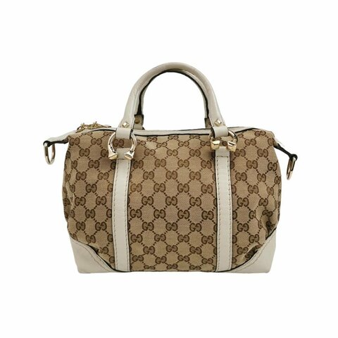 Gucci 牛皮 帆布 雙G 老花 手提包