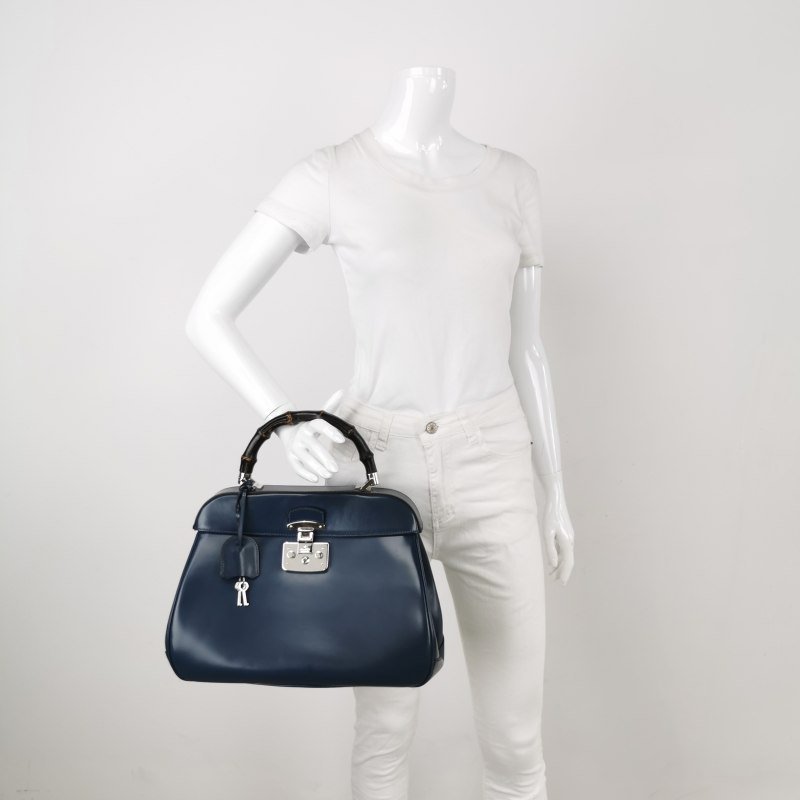 Gucci lady lock 牛皮 純色 竹節 手柄 鎖扣 手提包-1
