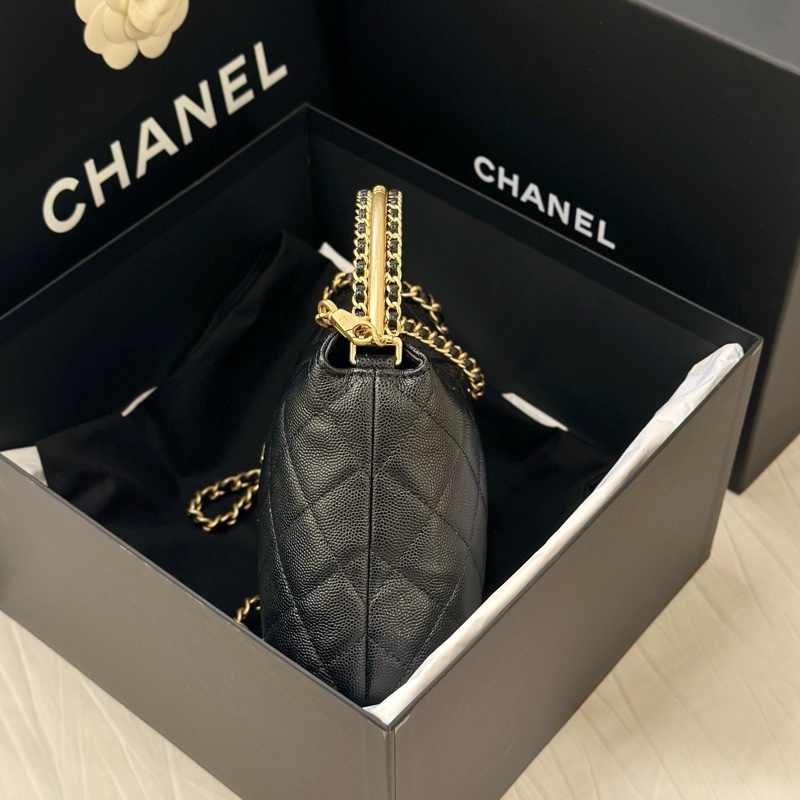 新到🍁全新閒置Chanel香奈兒24A黑金荔枝皮手柄Hobo飯盒包 芯片款 大爆款19*14*7cm-2