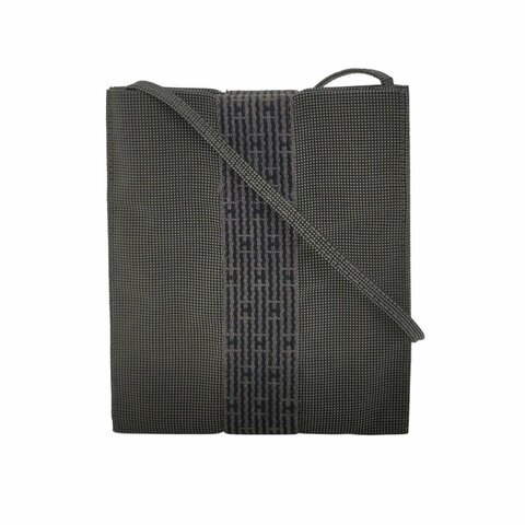 Hermes Herline 尼龍布 條紋 H條紋 斜背包 帆布 灰色89黑色