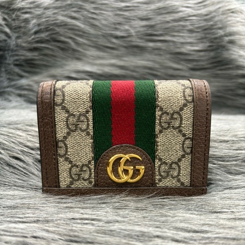 GUCCI 523155 MARMONT PU 摩卡 綠紅綠 零錢包 短夾 卡夾 名片夾 錢包 皮夾