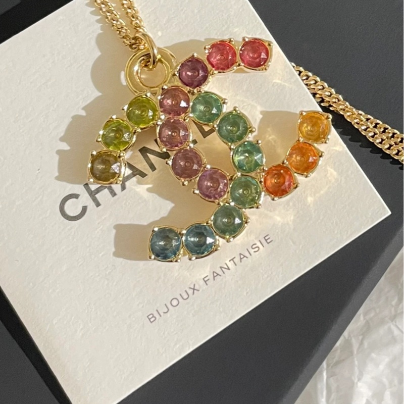 Chanel香奈兒超美彩色雙C大logo項鍊-0
