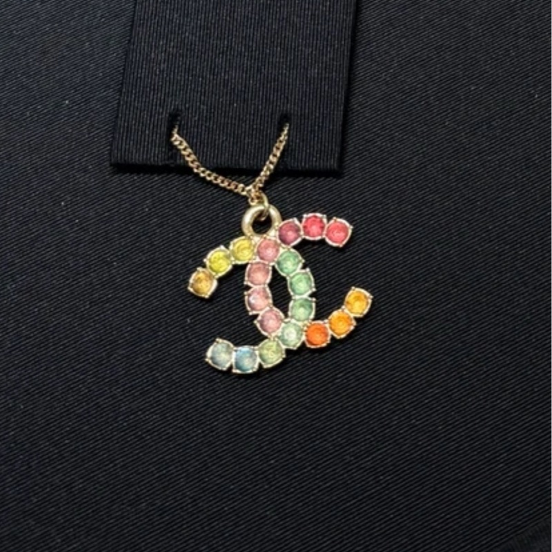 Chanel香奈兒超美彩色雙C大logo項鍊-1
